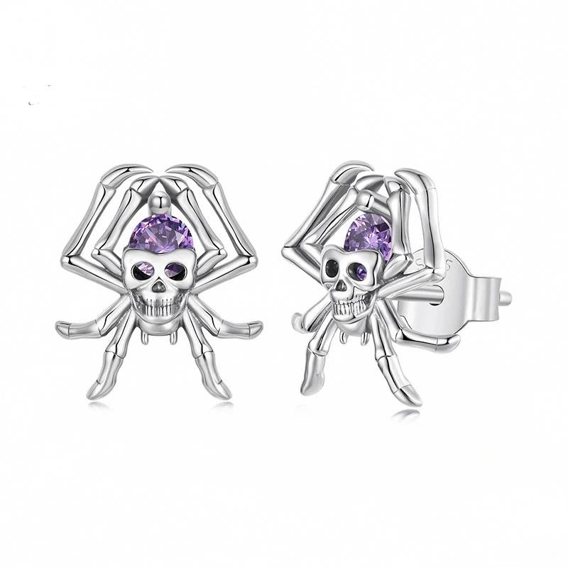 “Spider Skull” S925 Sterling Silver Gothic Halloween Stud Earrings