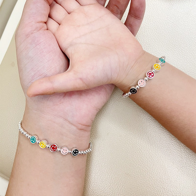 “Rainbow Smile” S925 Sterling Silver Rainbow Smile Beaded Bracelet