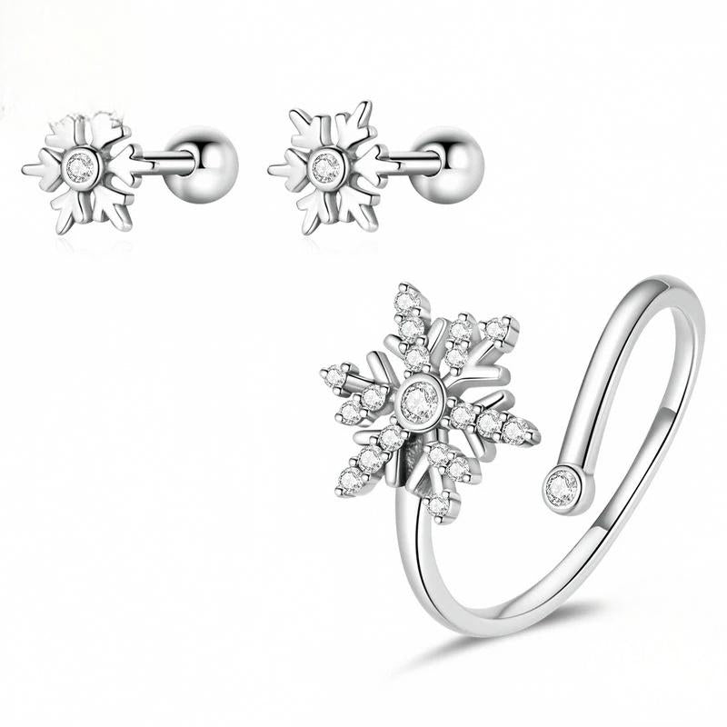 “Snowflake Eclat” S925 Sterling Silver Zircon Snowflake Jewelry Set