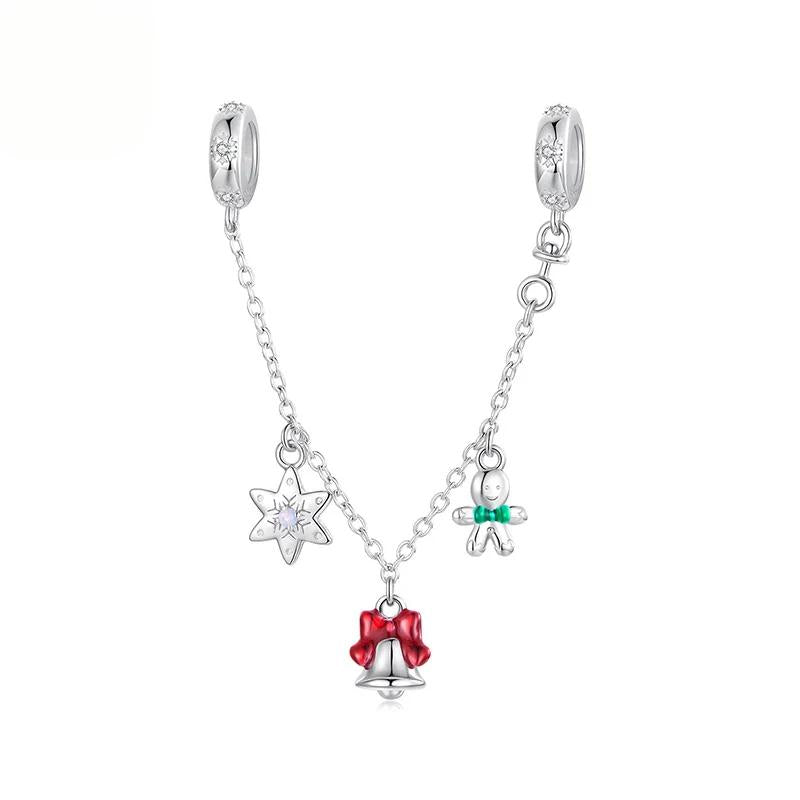 “Jingle Guard” S925 Sterling Silver Christmas Bell Safety Chain Charm