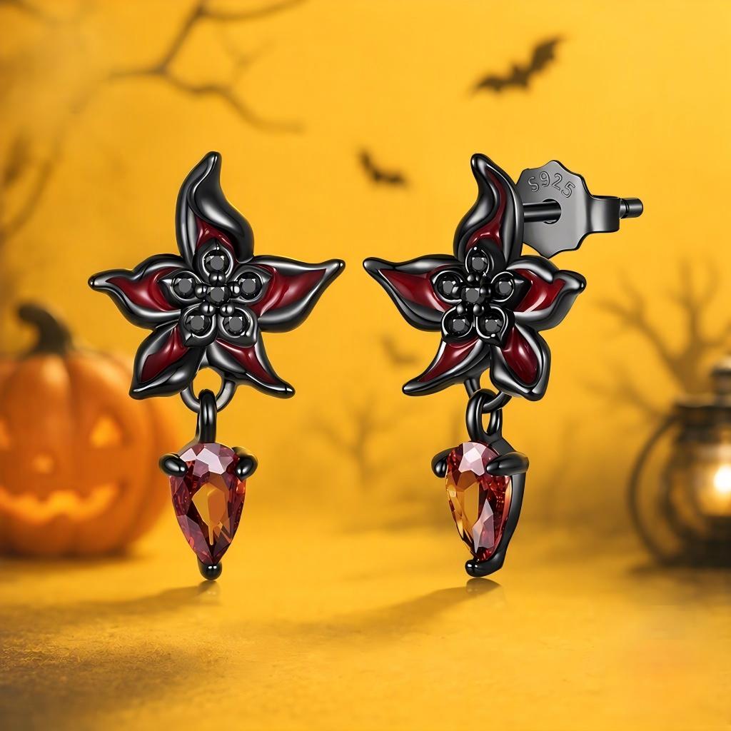 “Dark Devotion” S925 Sterling Silver Black Gold Plated Mandala Flower Stud Earrings