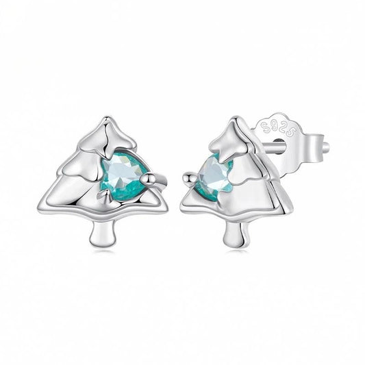 “Christmas Tree Glow” S925 Sterling Silver Christmas Tree Stud Earrings
