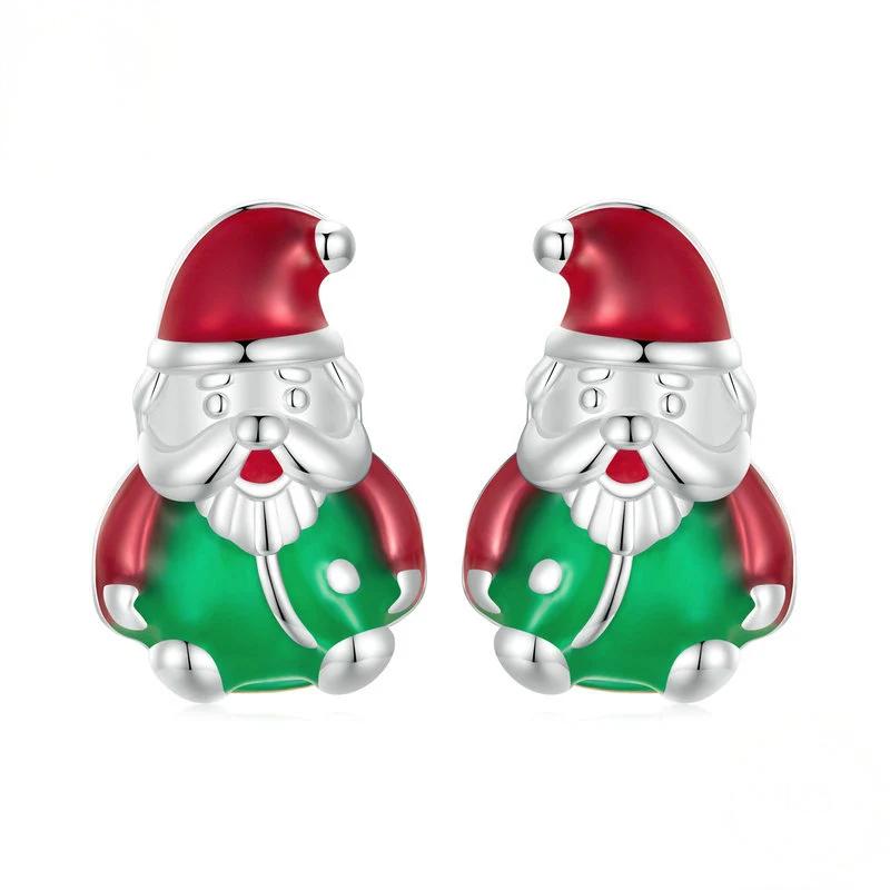 “Santa Glow” S925 Sterling Silver Glow-in-the-Dark Santa Claus Stud Earrings