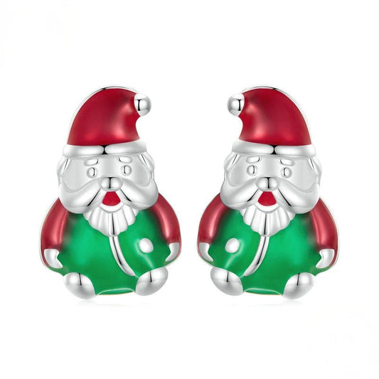 “Santa Glow” S925 Sterling Silver Glow-in-the-Dark Santa Claus Stud Earrings