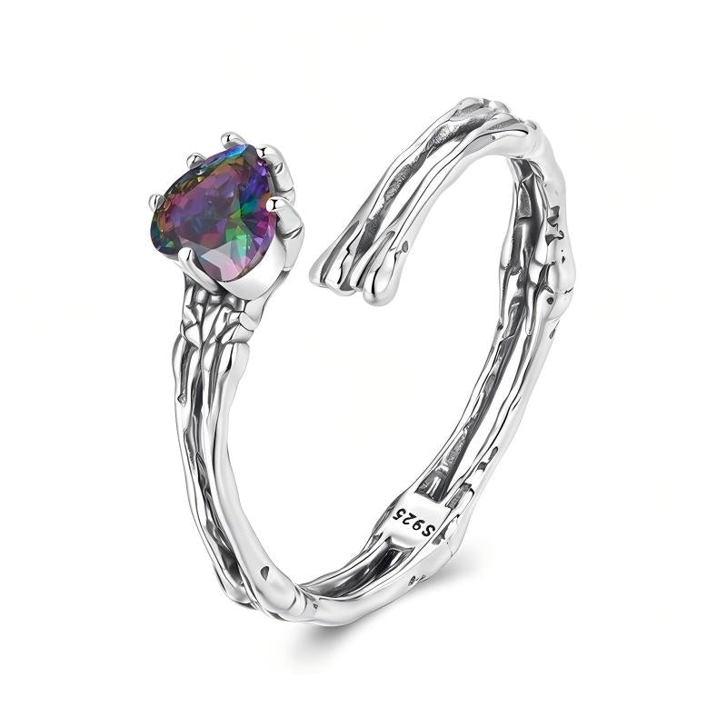 “Dark Embrace” S925 Sterling Silver Open Adjustable Skull Hand Heart Ring