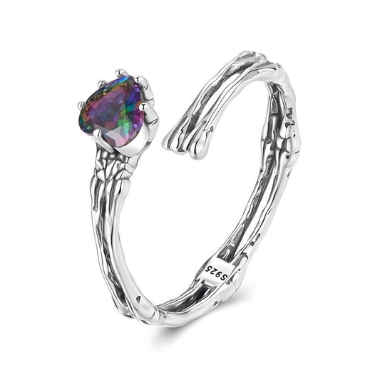 “Dark Embrace” S925 Sterling Silver Open Adjustable Skull Hand Heart Ring