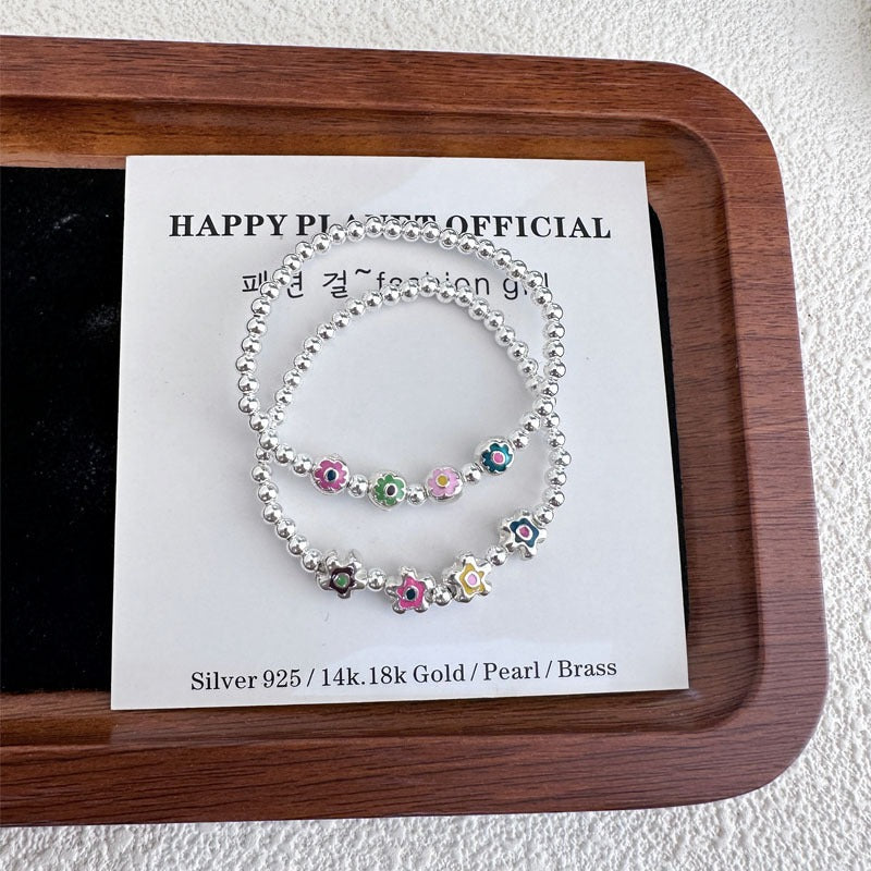 “Rainbow Smile” S925 Sterling Silver Rainbow Smile Beaded Bracelet