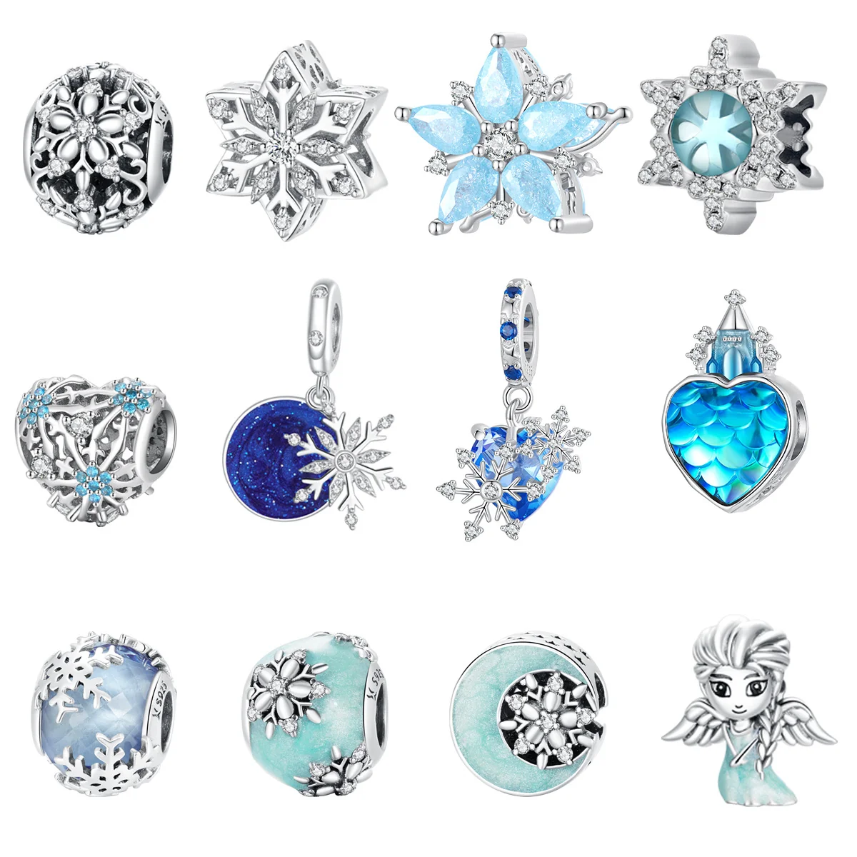 “Frostflake Collection” S925 Sterling Silver Snowflake Charm Beads