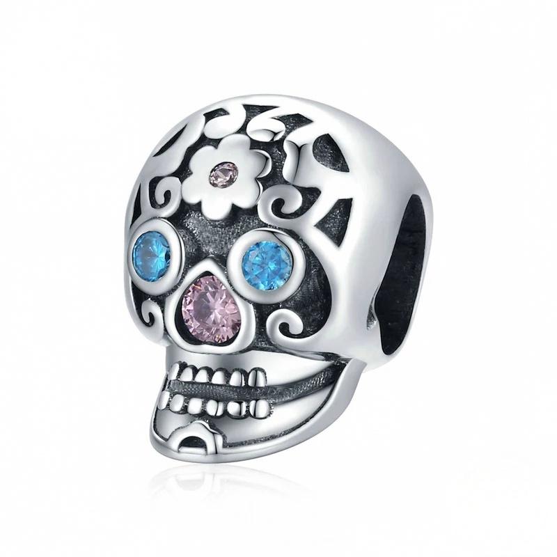 “Skull Lace” S925 Sterling Silver Zircon Skeleton Bead