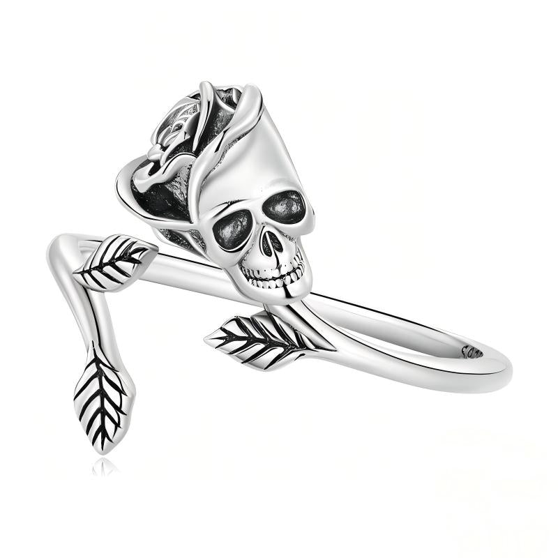 “Eternal Rose” S925 Sterling Silver Skull Rose Adjustable Ring