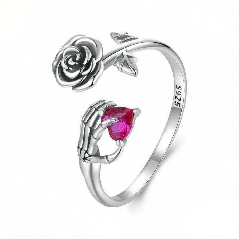 “Rose Skull” S925 Sterling Silver Adjustable Gothic Halloween Ring