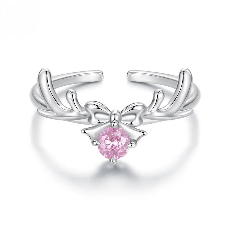 “Reindeer Bow” S925 Sterling Silver Adjustable Christmas Reindeer Ring