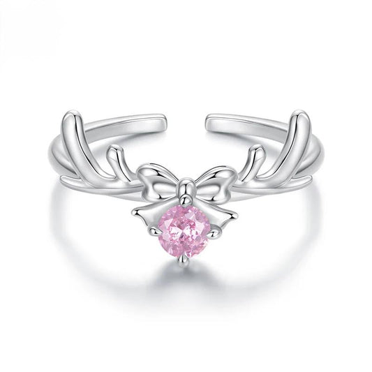 “Reindeer Bow” S925 Sterling Silver Adjustable Christmas Reindeer Ring