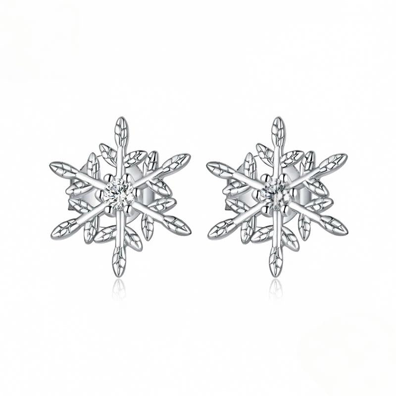 “Snowflake Glow” S925 Sterling Silver Snowflake Stud Earrings