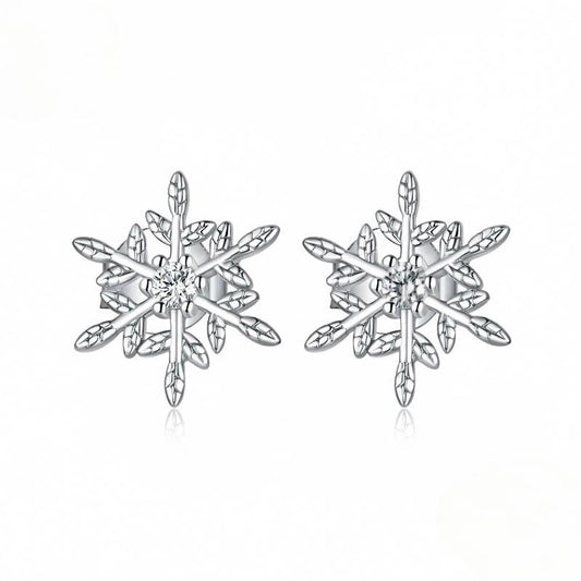 “Snowflake Glow” S925 Sterling Silver Snowflake Stud Earrings