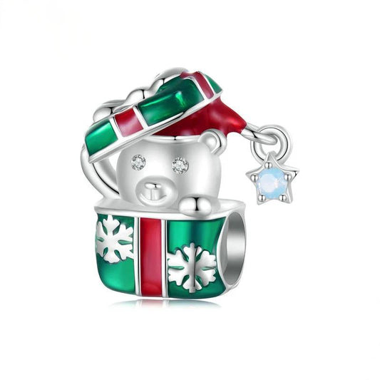 “Teddy Gift Box” S925 Sterling Silver Christmas Teddy Bear Charm Bead