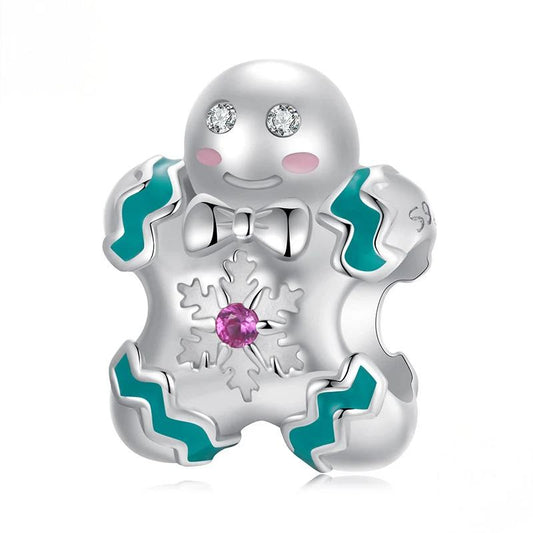 “Gingerbread Joy” S925 Sterling Silver Christmas Gingerbread Man Charm Bead
