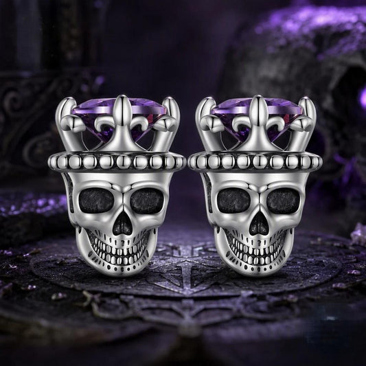 “Skull King” S925 Sterling Silver Zircon Halloween Skull Stud Earrings