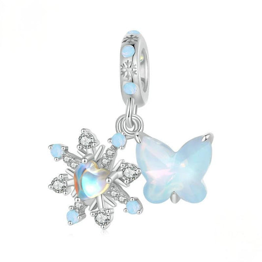 “Frostwing Butterfly” S925 Sterling Silver Snowflake Butterfly Charm Bead