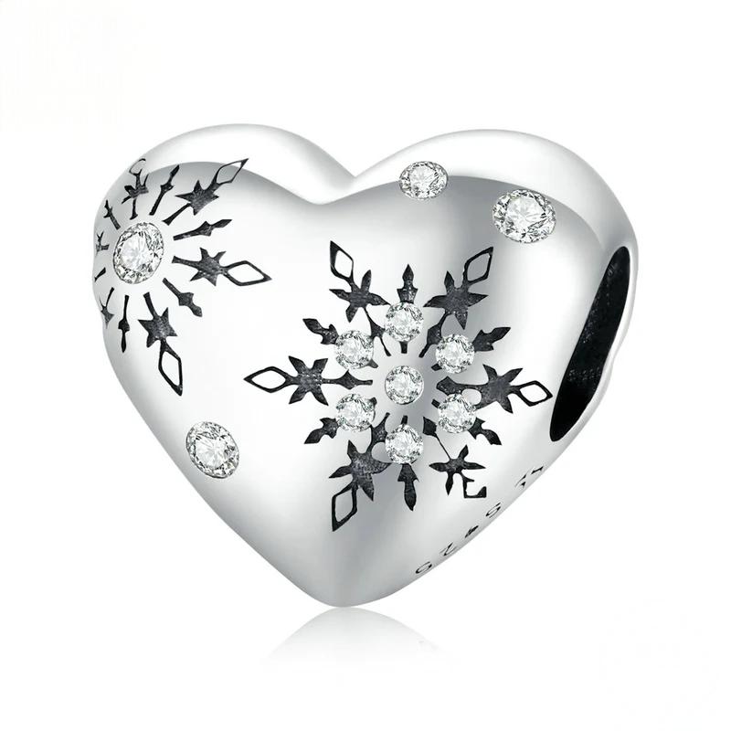 “Heartflake” S925 Sterling Silver Heart Snowflake Charm Bead