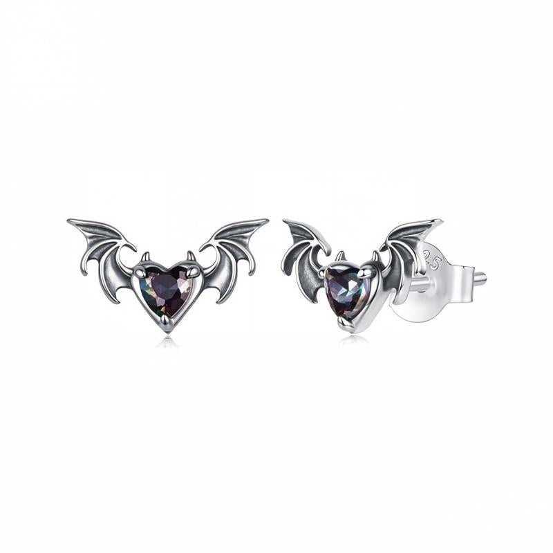 “Midnight Flight” S925 Sterling Silver Oxidized Bat Stud Earrings