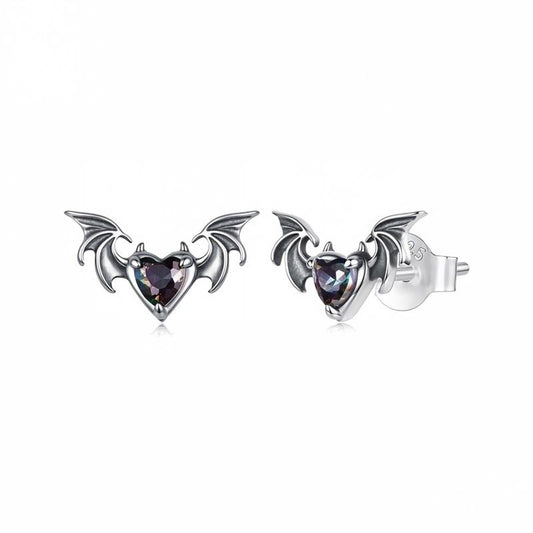 “Midnight Flight” S925 Sterling Silver Oxidized Bat Stud Earrings