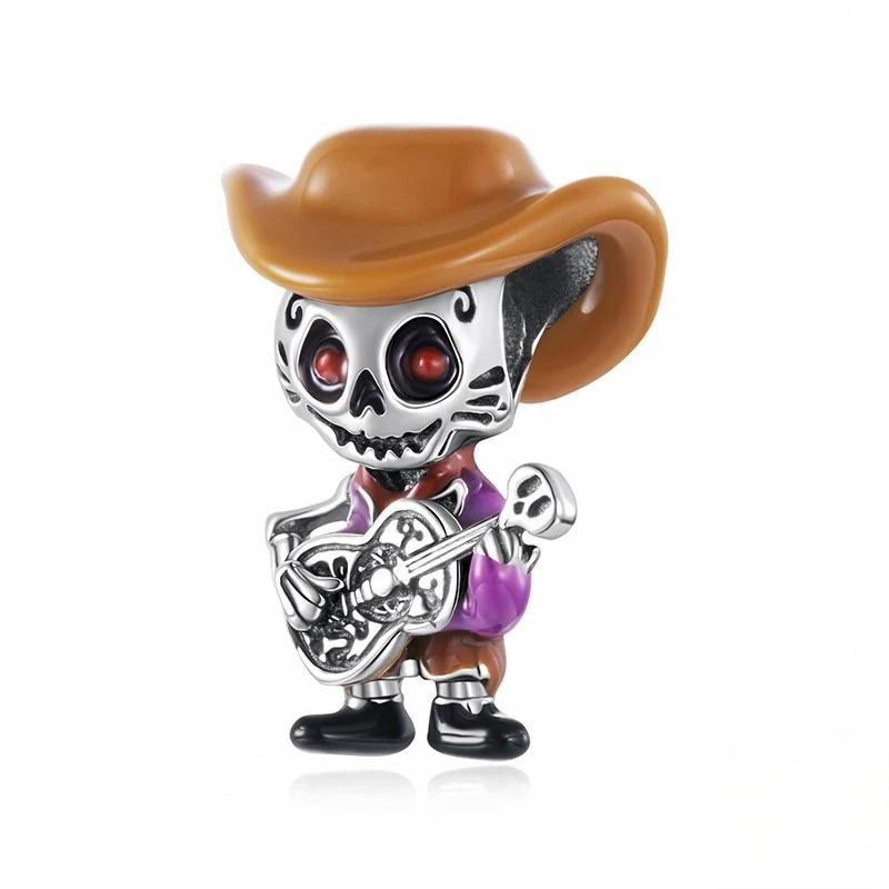 “Skull Guitarist” S925 Sterling Silver Skeleton Guitarist Pendant Bead