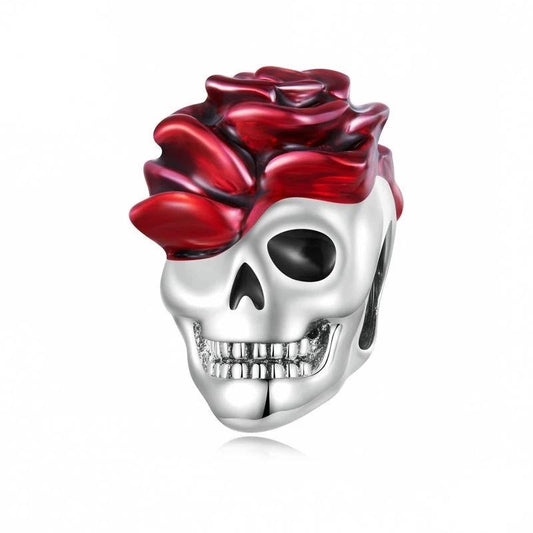 “Crimson Rose Skull” S925 Sterling Silver Halloween Bead