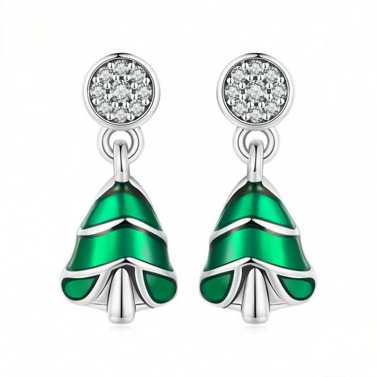 “Christmas Tree Glow” S925 Sterling Silver Christmas Tree Stud Earrings