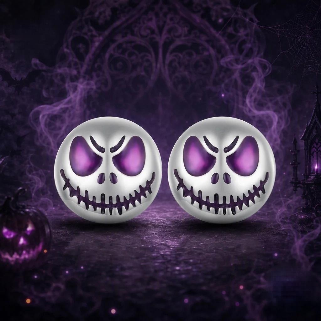 “Ghost Glow” S925 Sterling Silver Halloween Ghost Face Stud Earrings