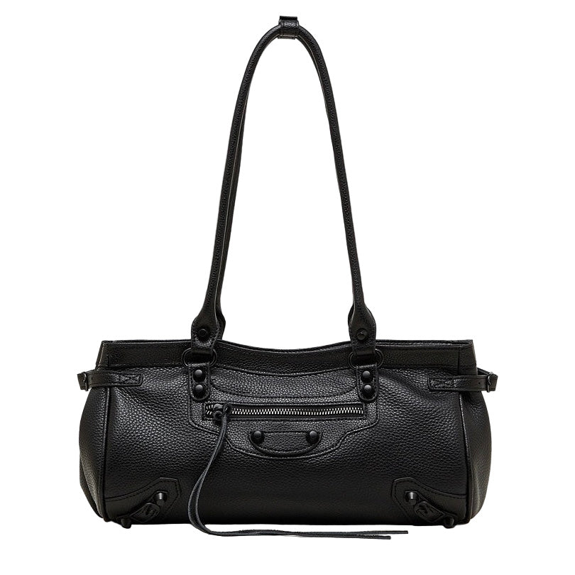 Women's Genuine Leather Rivet Detail Slouchy Shoulder Bag