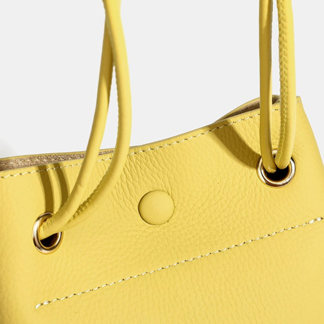 Women's Pebbled Cowhide Drawstring Phone Bag with Gold Accents