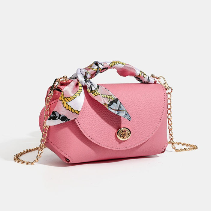 Women's Pebbled Cowhide Scarf Handle Chain Crossbody Bag