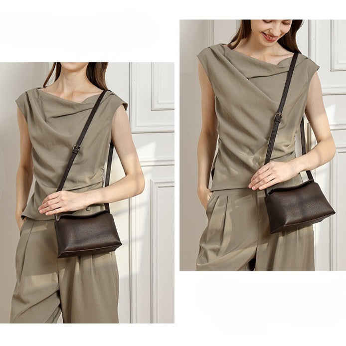 Women's Pebbled Cowhide Flap Crossbody Bag with Hidden Clasp
