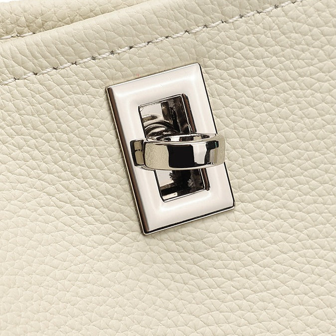 Women's Full-Grain Cowhide Sculpted Bucket Bag with Turn-Lock