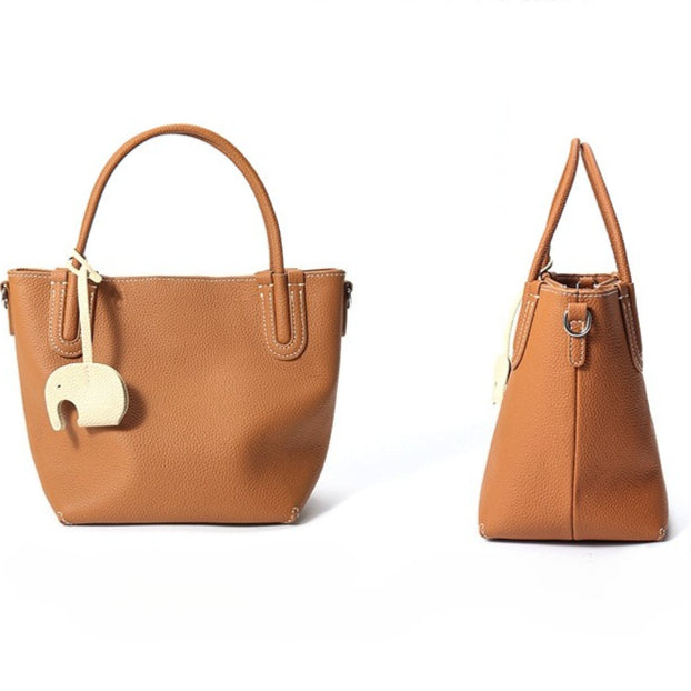Women's Pebbled Cowhide Elephant Charm Mini Bucket Bag