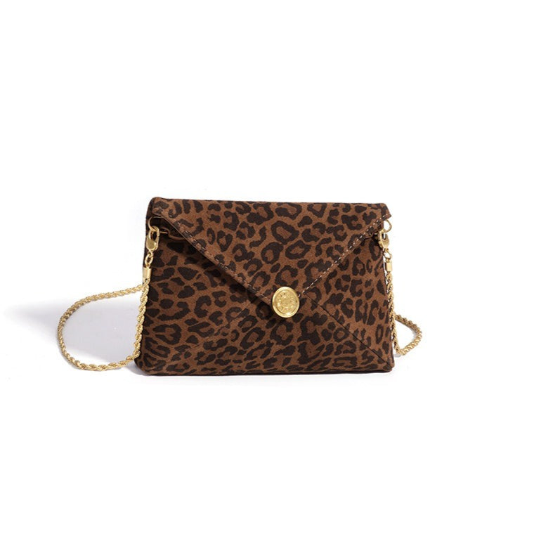 Women's Suede Leather Leopard Envelope Clutch Bag