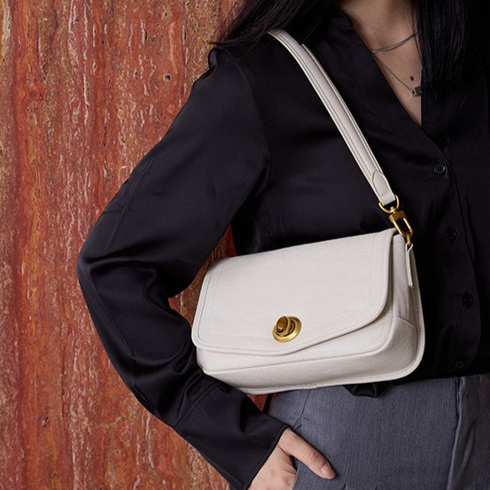 Women's Washed Cowhide Turn-Lock Flap Crossbody Bag