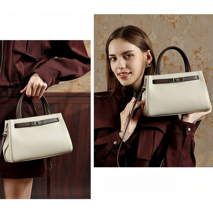Women's Nappa Cowhide Turn-Lock Satchel with Detachable Strap