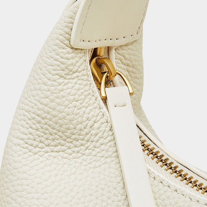 Women's Pebbled Cowhide Half-Moon Hobo Bag with Adjustable Strap