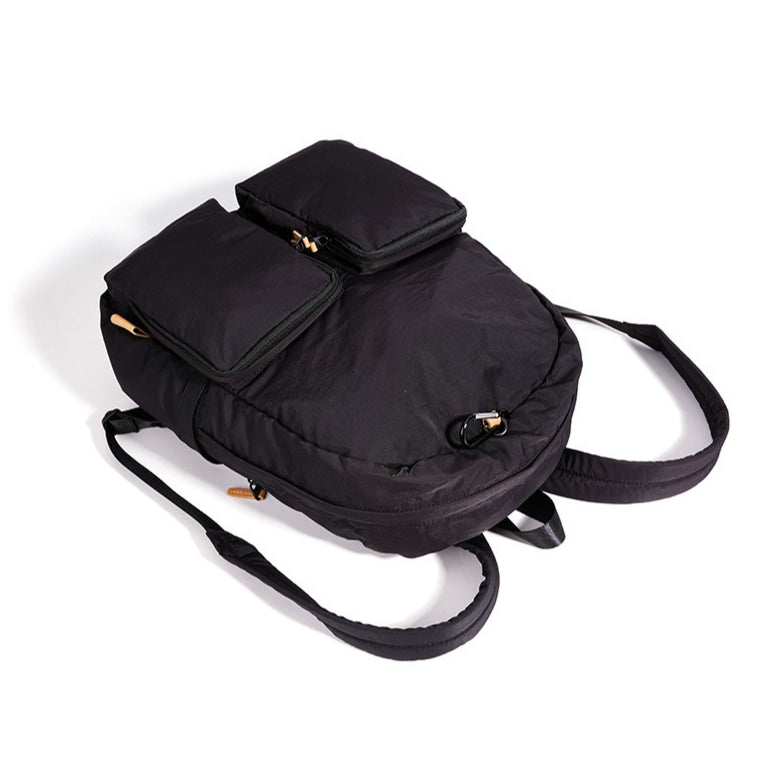 Women's Nylon Backpack with Genuine Leather Trim and Multiple Pockets