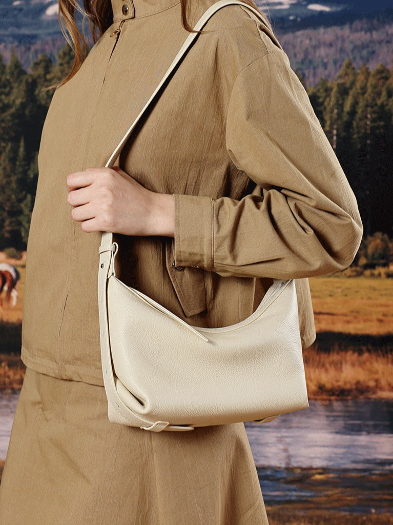 Women's Pebbled Cowhide Slouchy Hobo Bag with Hidden Strap