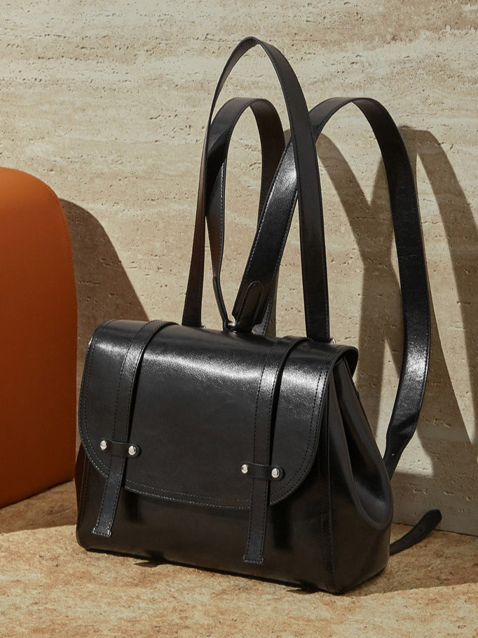 Women's Oil-Waxed Cowhide Convertible Flap Backpack