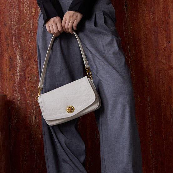 Women's Washed Cowhide Turn-Lock Flap Crossbody Bag