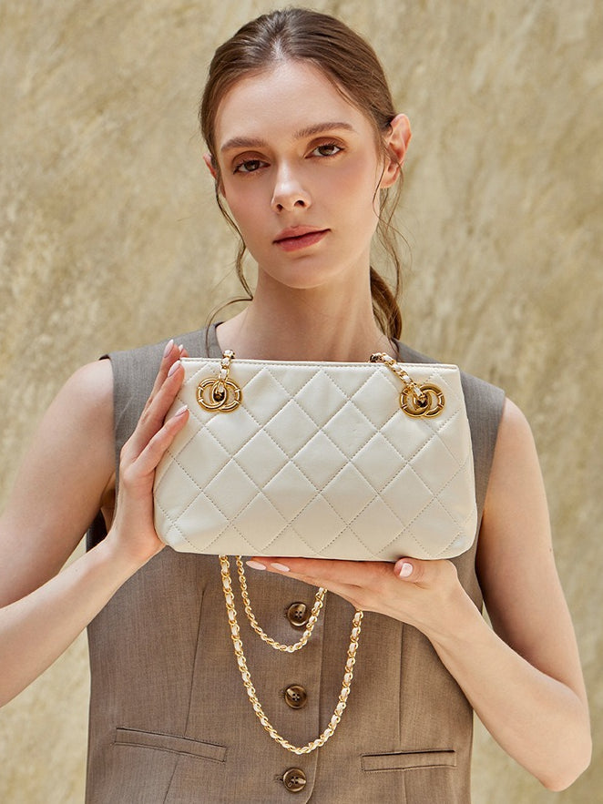 Women's Quilted Sheepskin Chain Mini Tote Bag