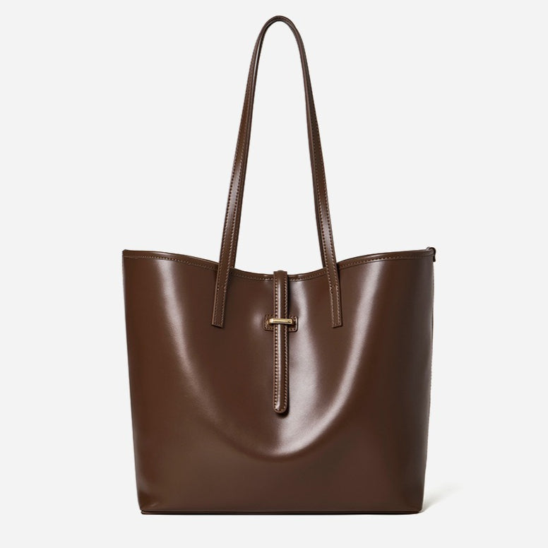 Women's Cowhide Tote Bag Set with Convertible Inner Pouch