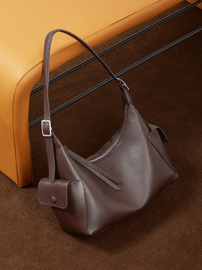 Women's Full-Grain Vegetable-Tanned Leather Tote Bag with Side Pockets