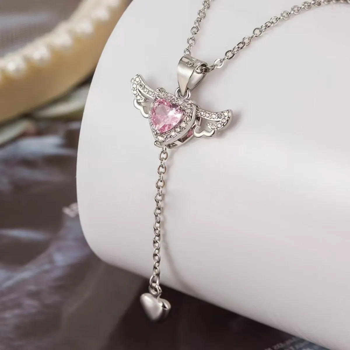 Angel Wing Heart Necklace – 925 Sterling Silver Zircon Pendant, Gift Ready