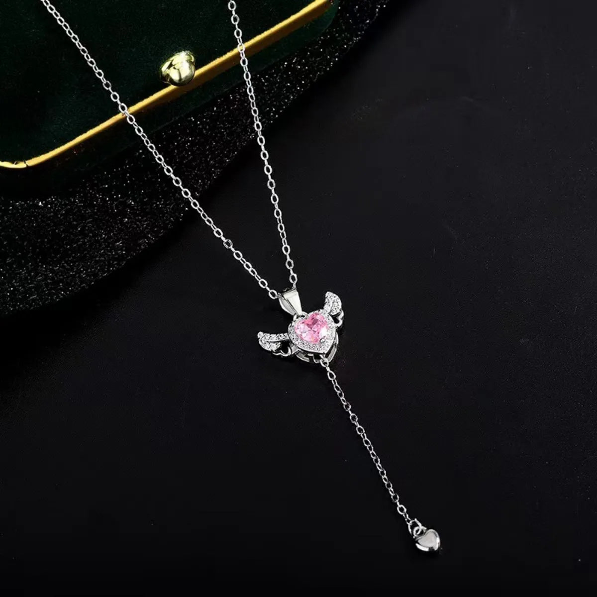 Angel Wing Heart Necklace – 925 Sterling Silver Zircon Pendant, Gift Ready