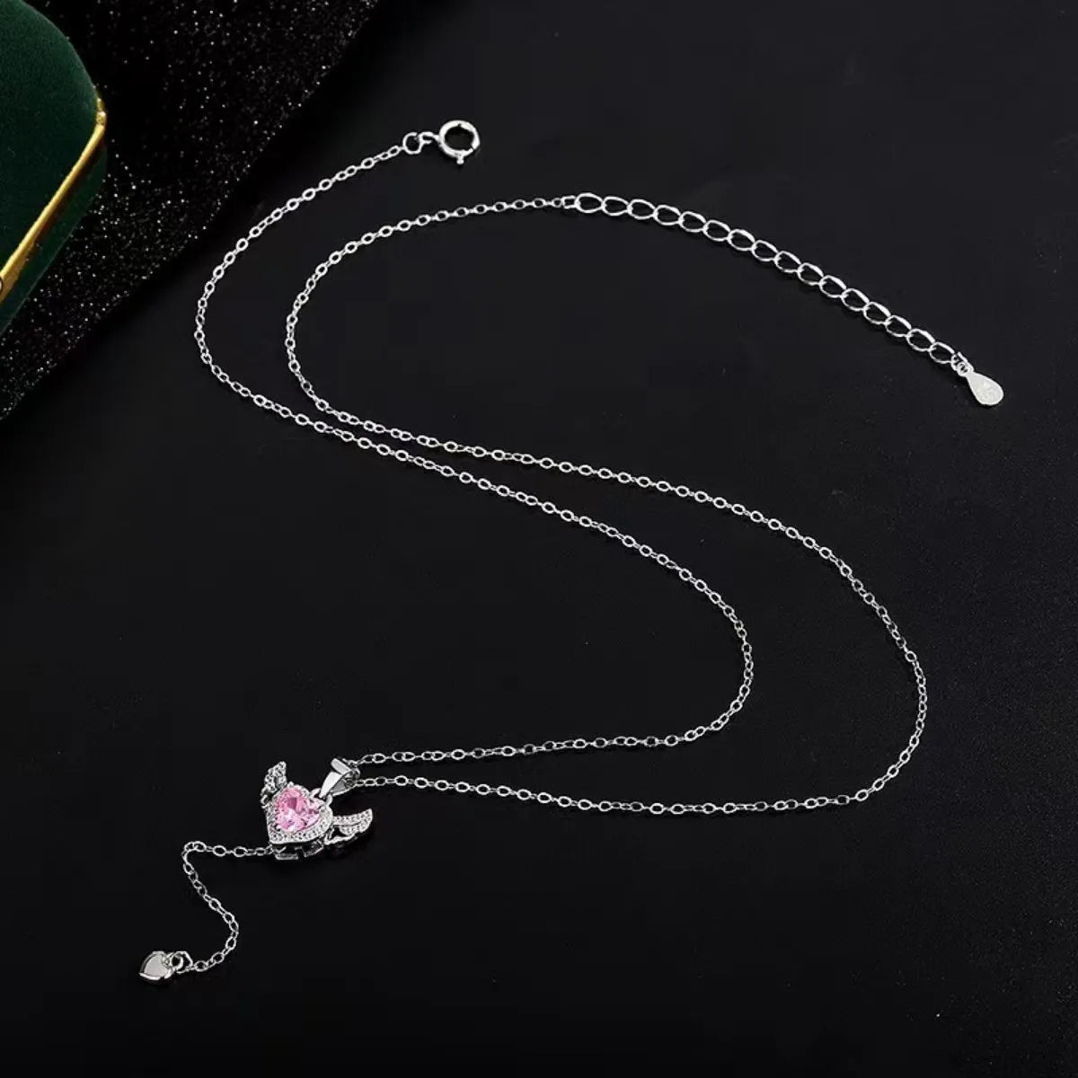 Angel Wing Heart Necklace – 925 Sterling Silver Zircon Pendant, Gift Ready